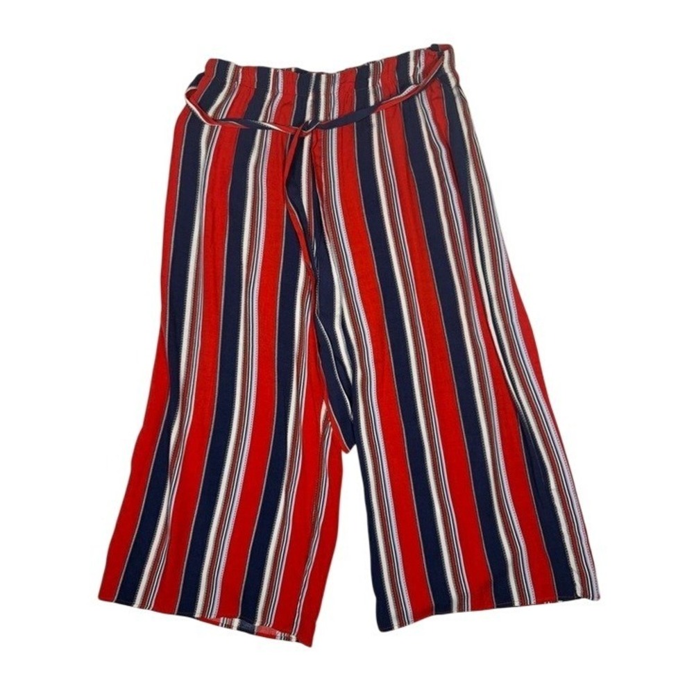 Zenobia Womens Red‎ Navy Blue White Striped Wide Leg Culotte Pants Elastic Waist